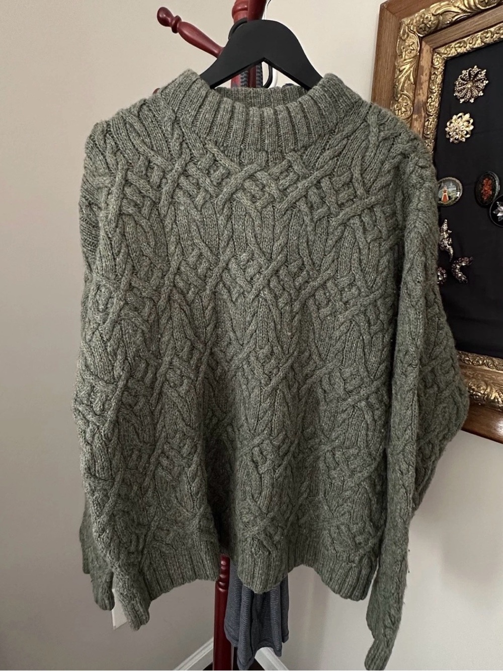 VTG  J Crew Mens Cable Knit Sweater Green Wool Heavy Chunky Fisherman Size L